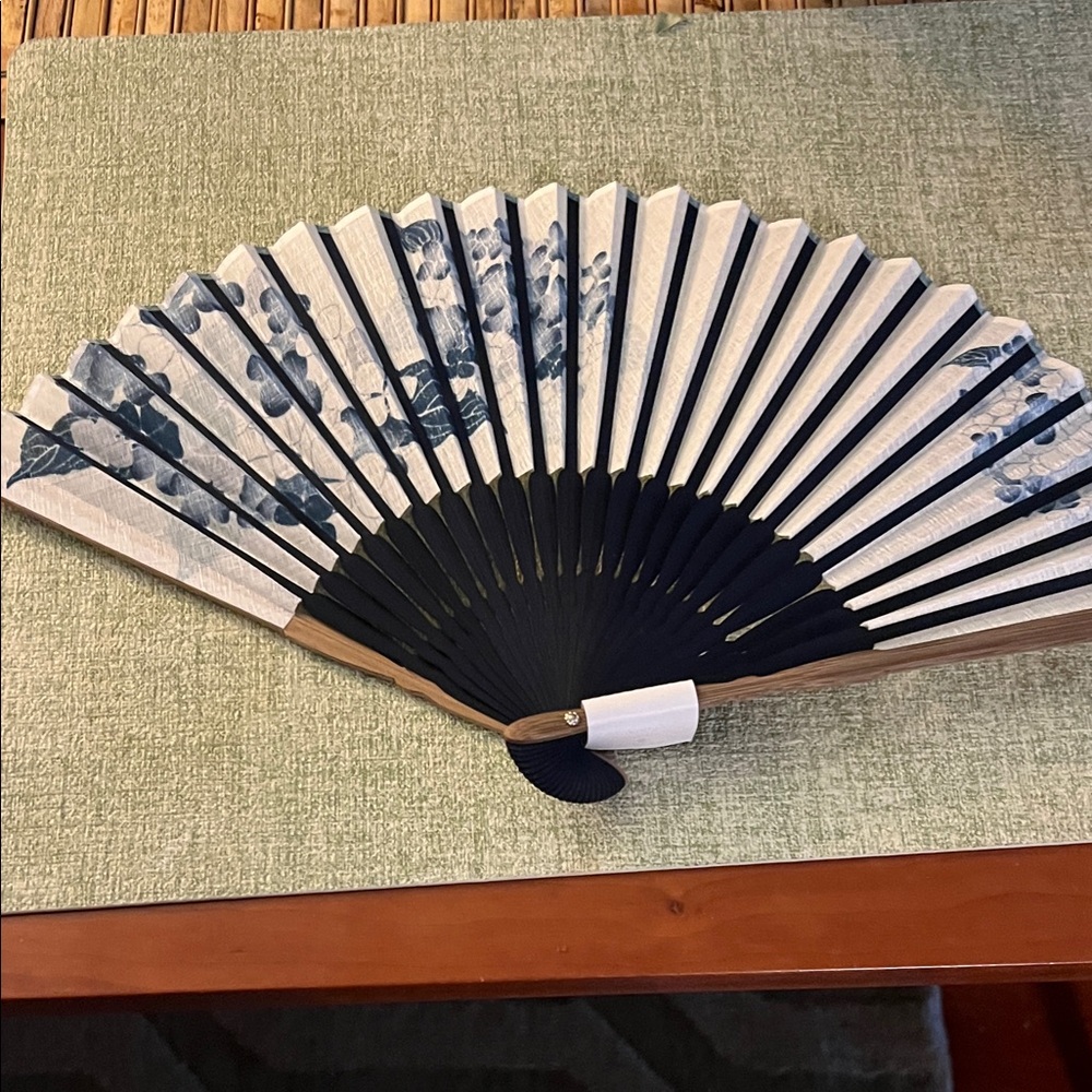 Elegant Blue and White Hand Fan